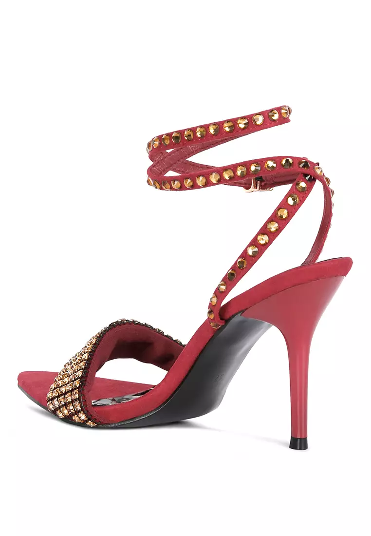 Rag & CO. Burgundy High Heeled Diamante Sandals