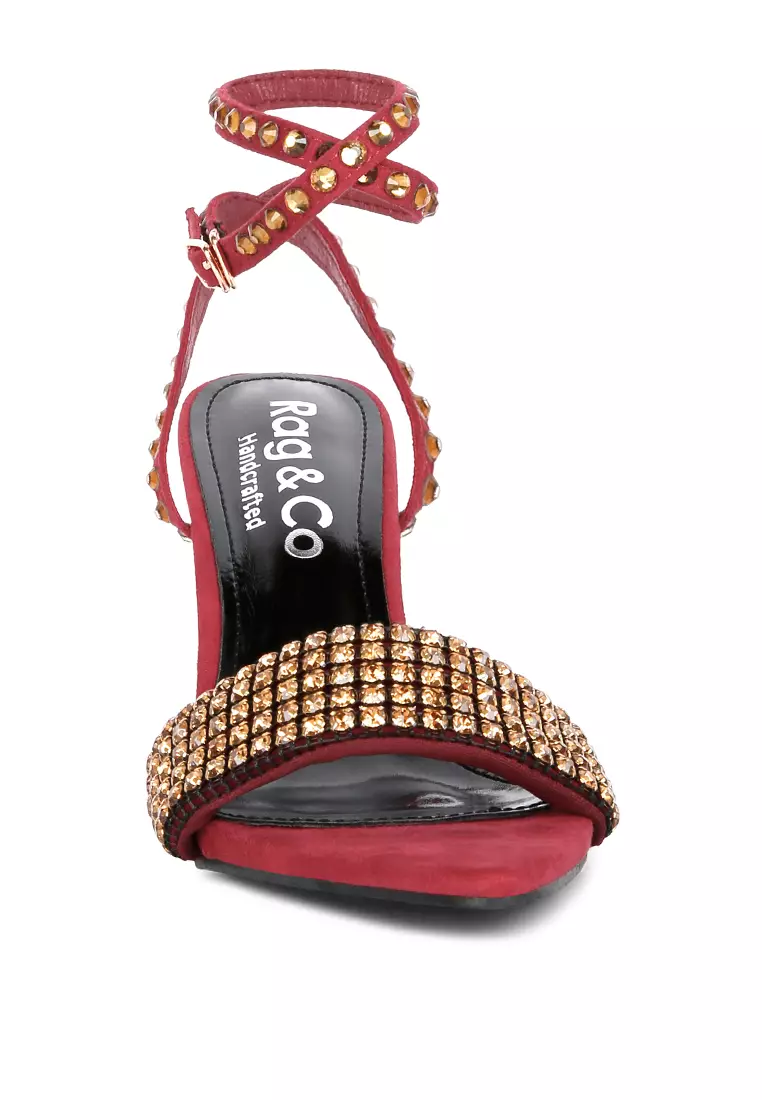 Rag & CO. Burgundy High Heeled Diamante Sandals