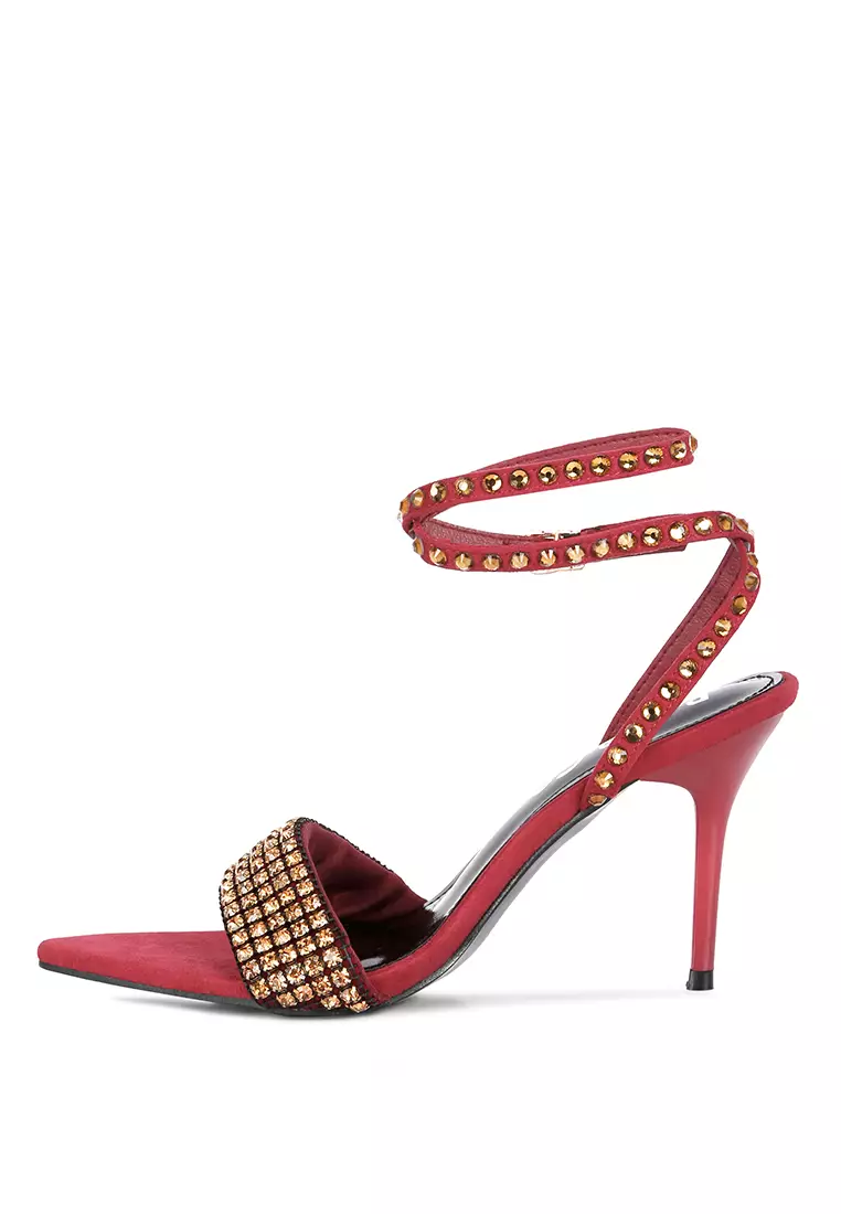 Rag & CO. Burgundy High Heeled Diamante Sandals