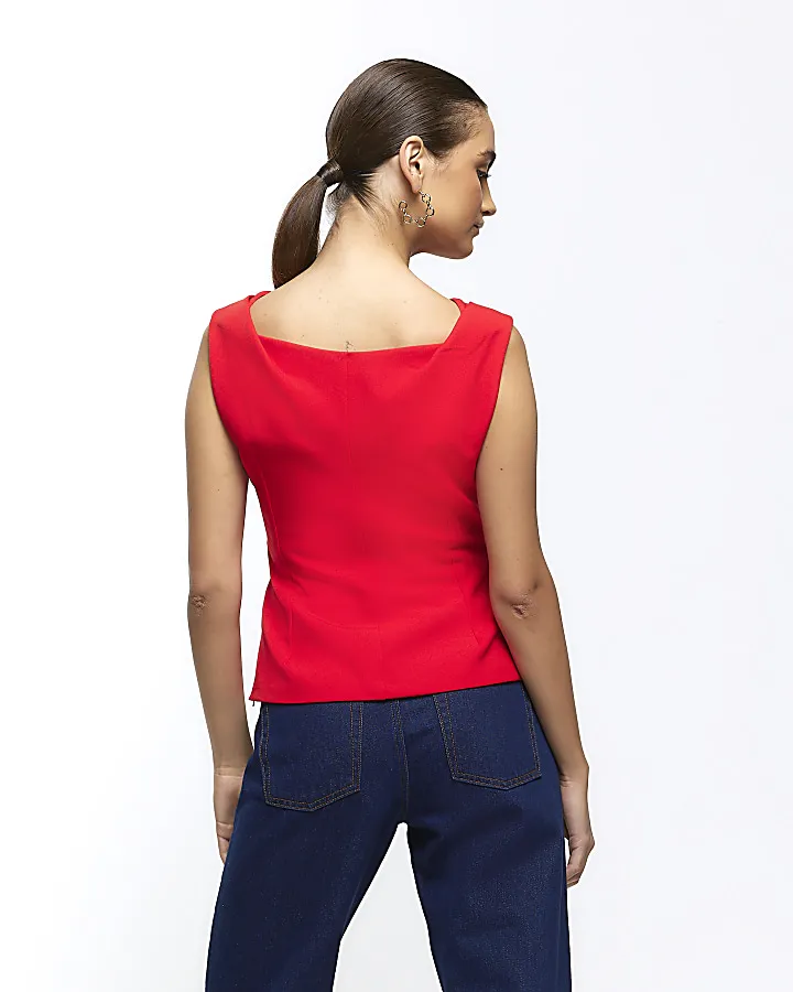 Red square neck vest top