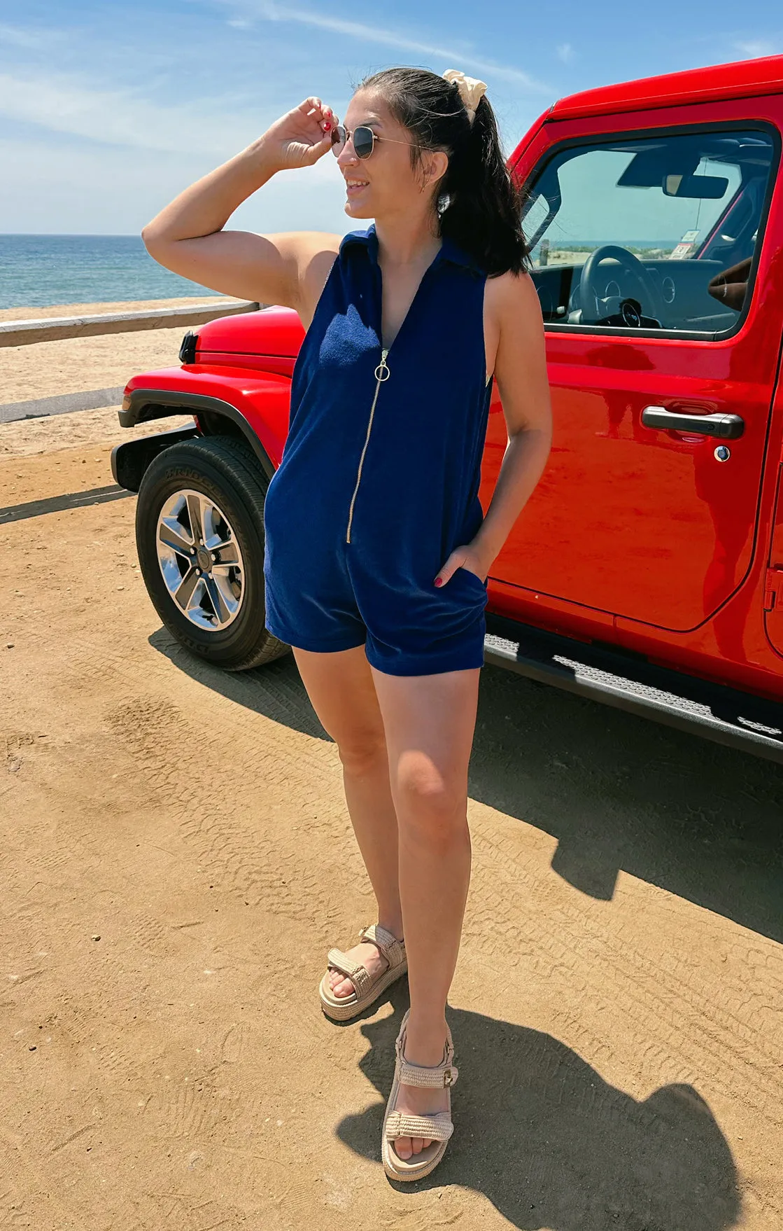 Reno Romper ~ Navy Blue Terry