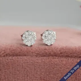 Round Cut Cluster Diamond  Stud Earrings