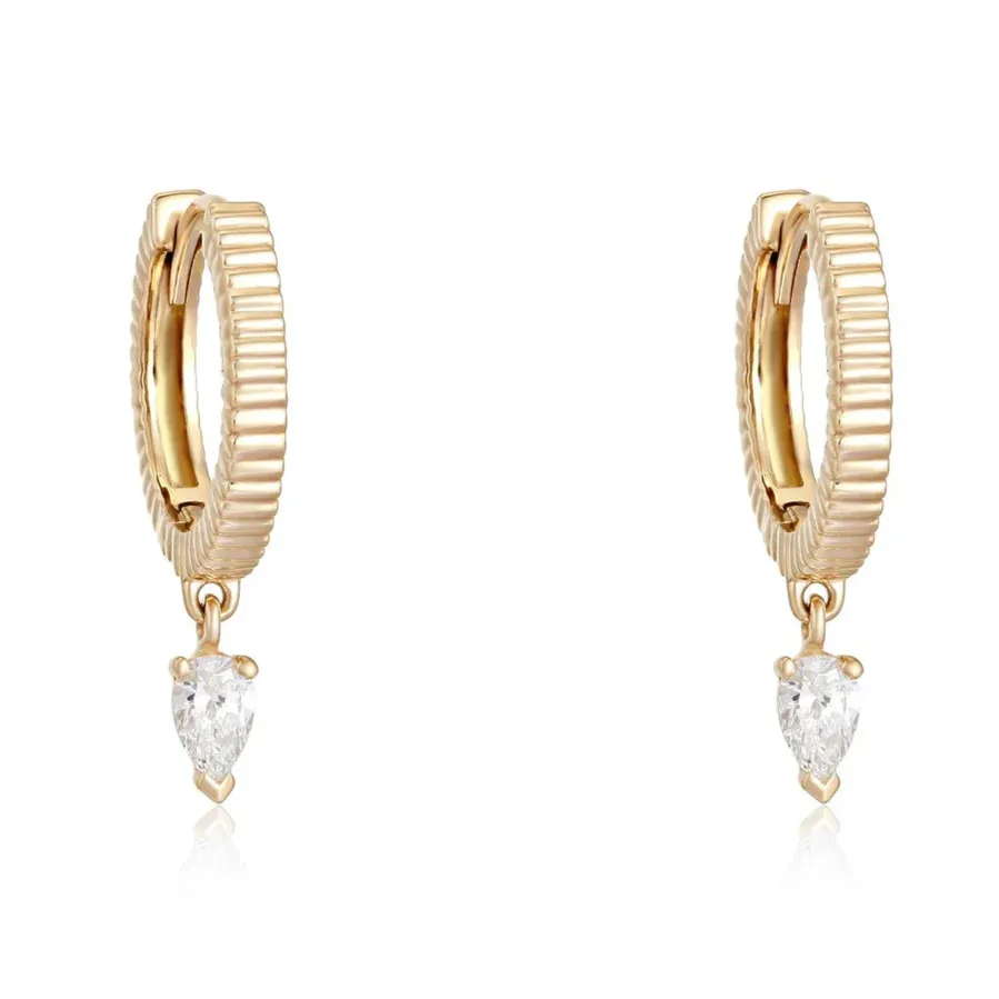 SALLIE FLUTED HUGGIE DIAMOND DROP EARRINGS