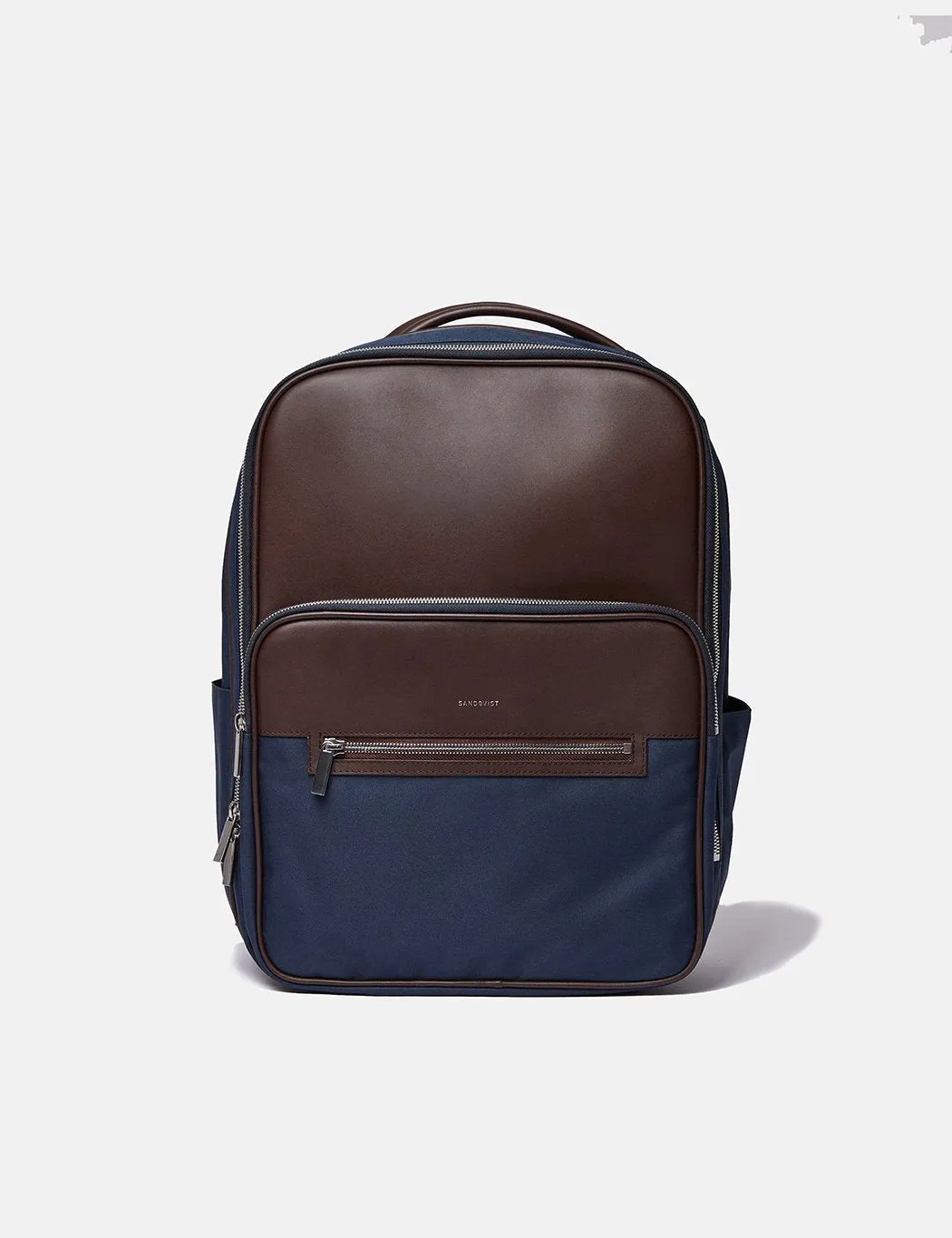 Sandqvist Folke Backpack (Leather/Polyester) - Navy Blue/Brown