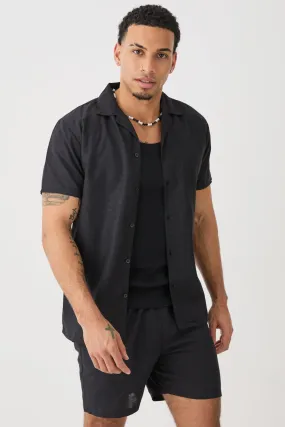 Short Sleeve Linen Shirt & Short | boohooMAN UK