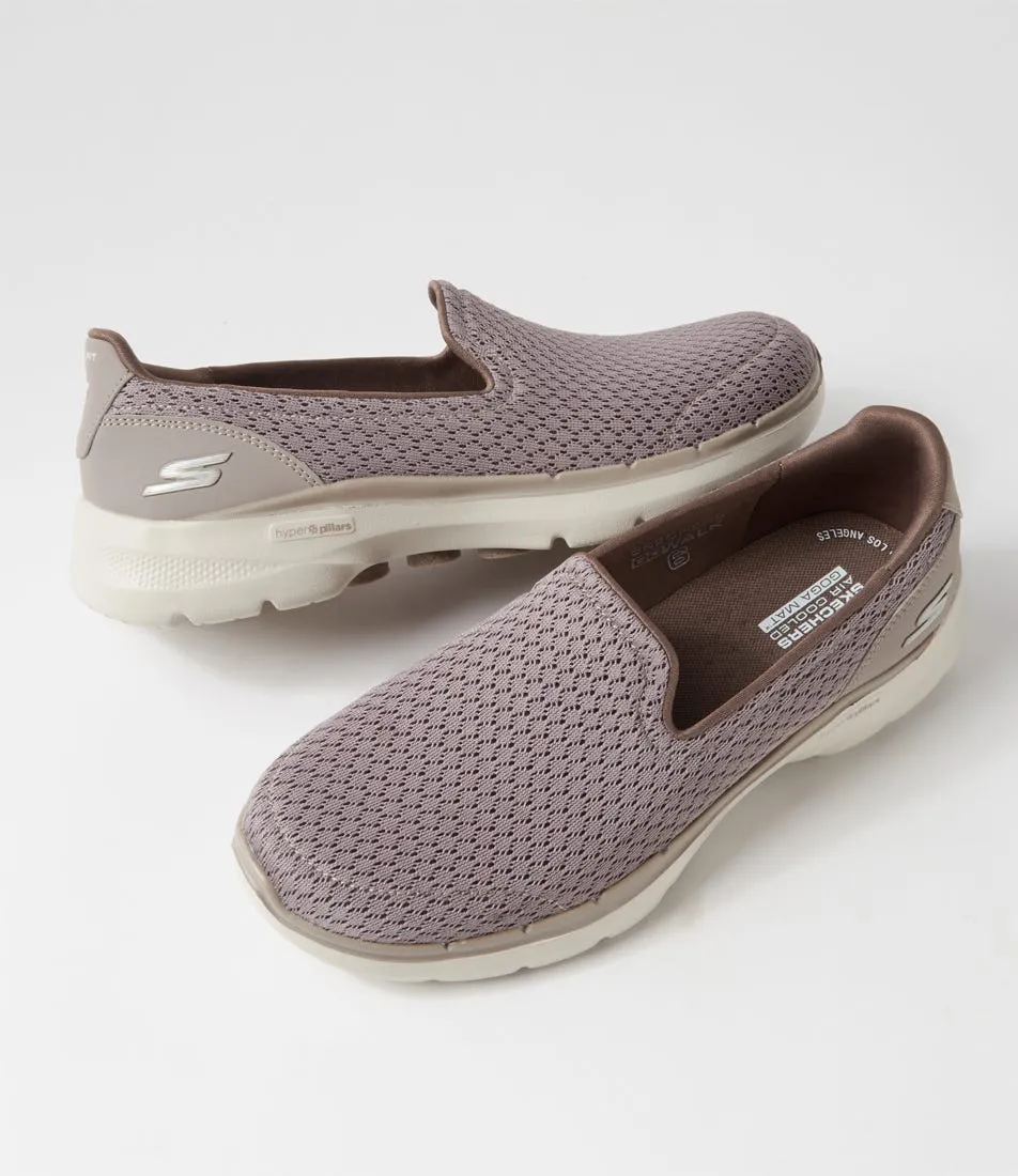 SKECHERS Go Walk 6 Coast Taupe Textile Sneakers