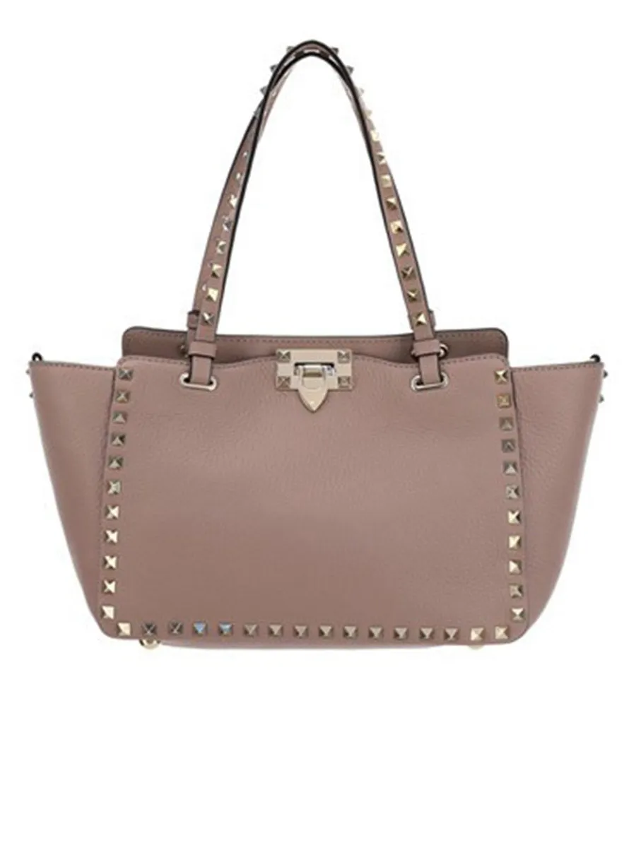 Small Grain Calfskin Leather Rockstud Bag