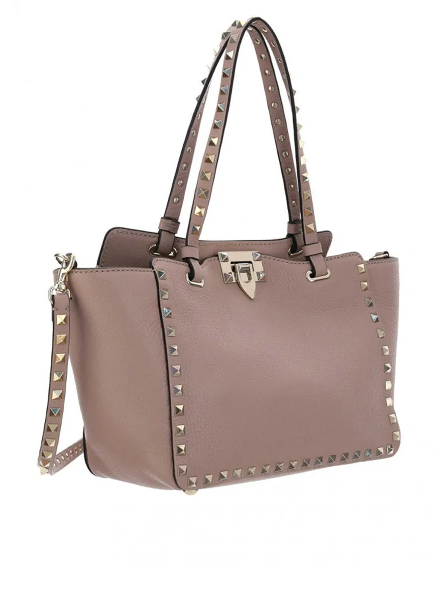 Small Grain Calfskin Leather Rockstud Bag