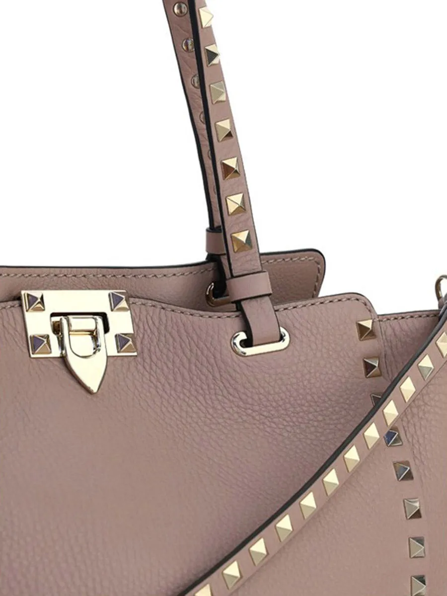 Small Grain Calfskin Leather Rockstud Bag