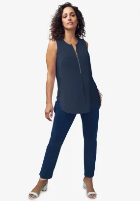 Stretch Knit Hi-Low Zip Tunic