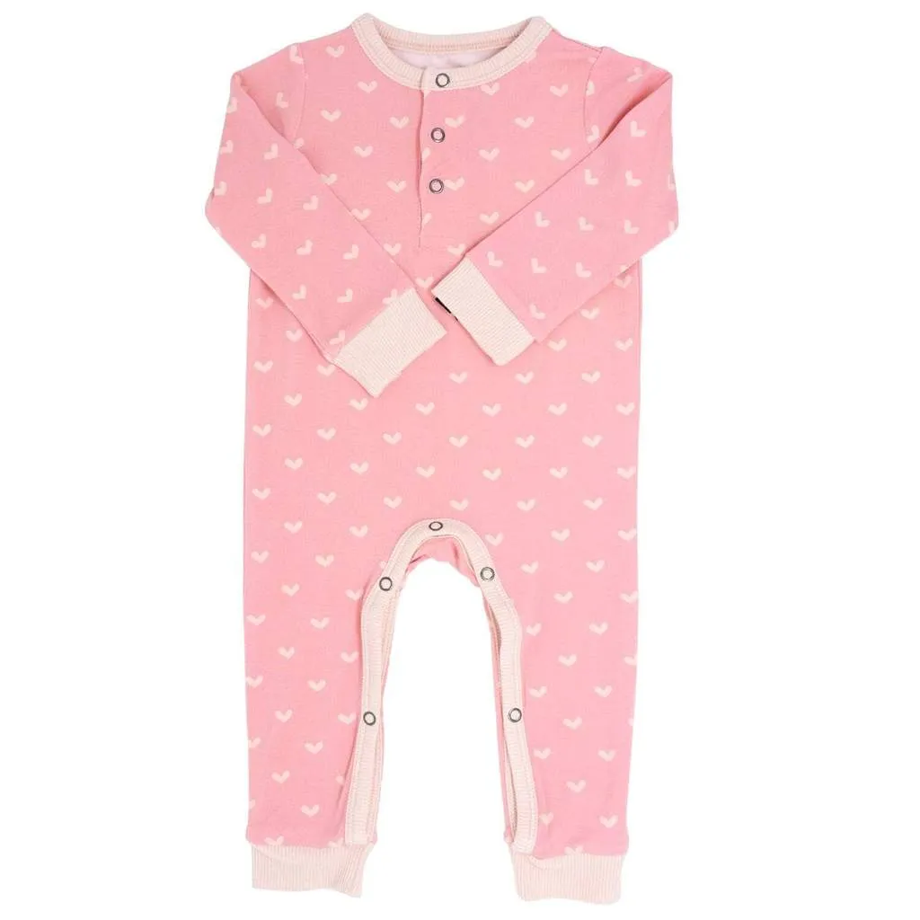 Sweet Bamboo Long Romper - Polka Hearts Pink