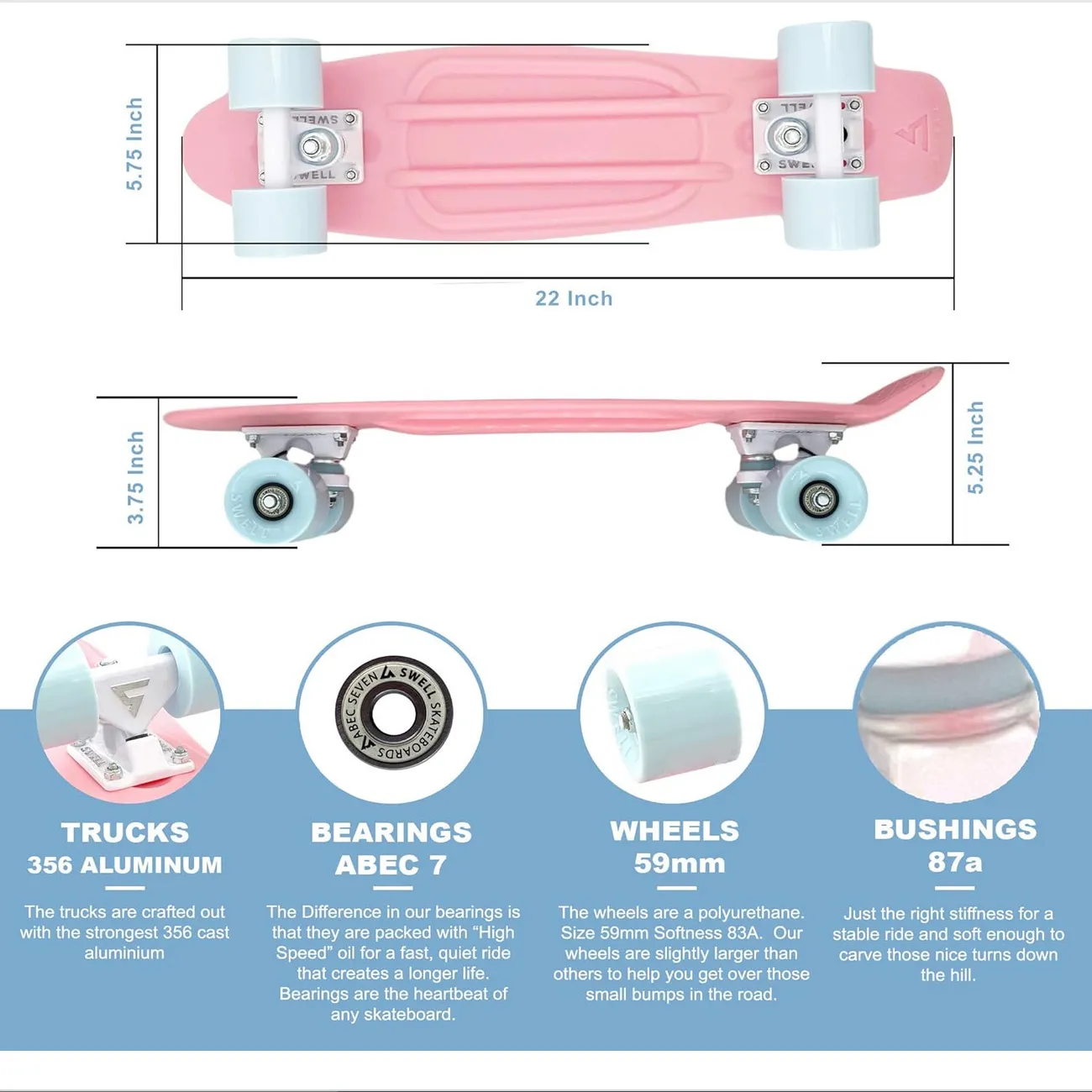 SWELL CRUISER SKATEBOARD 22 - CORAL PINK