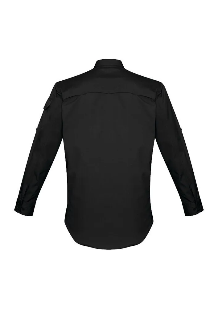 SYZMIK Workwear ZW400 Mens Long Sleeve Rugged Shirt - Cooling - Cotton Ripstop - Venting - Stretch - Modern Fit - Black - XXS