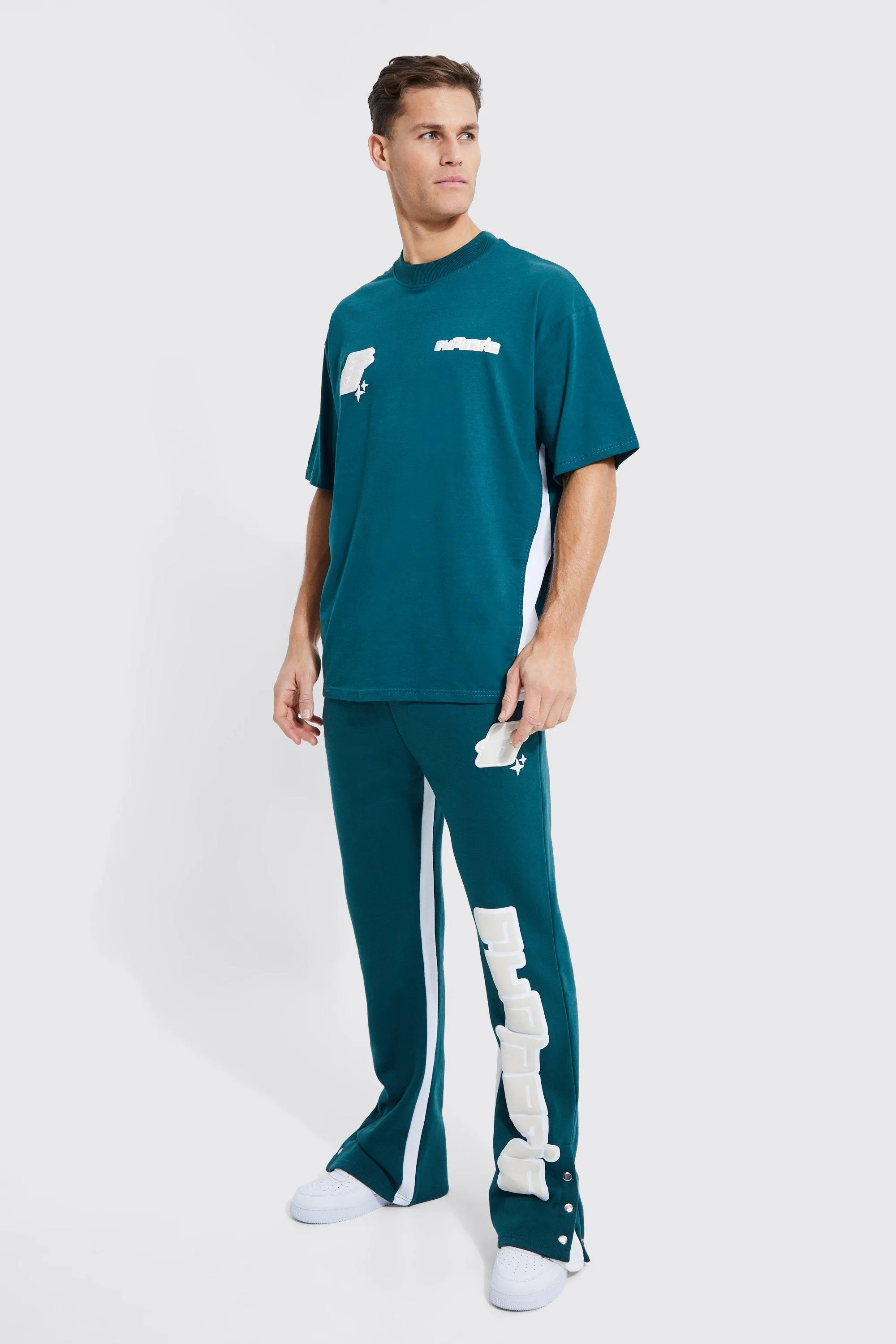 Tall Core Popper Gusset T-shirt Tracksuit | boohooMAN UK