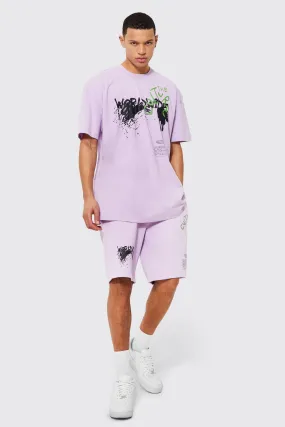 Tall Graffiti T-shirt Short Tracksuit | boohooMAN UK