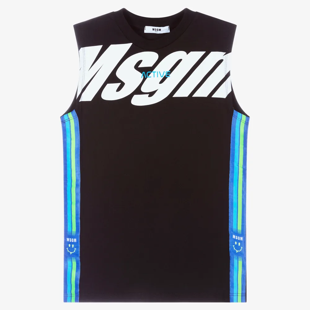 Teen Boys Black Logo Vest Top