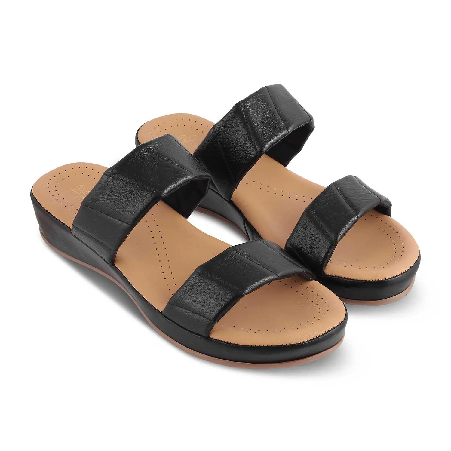 The Vacks Black Women's Casual Wedge Sandals Tresmode