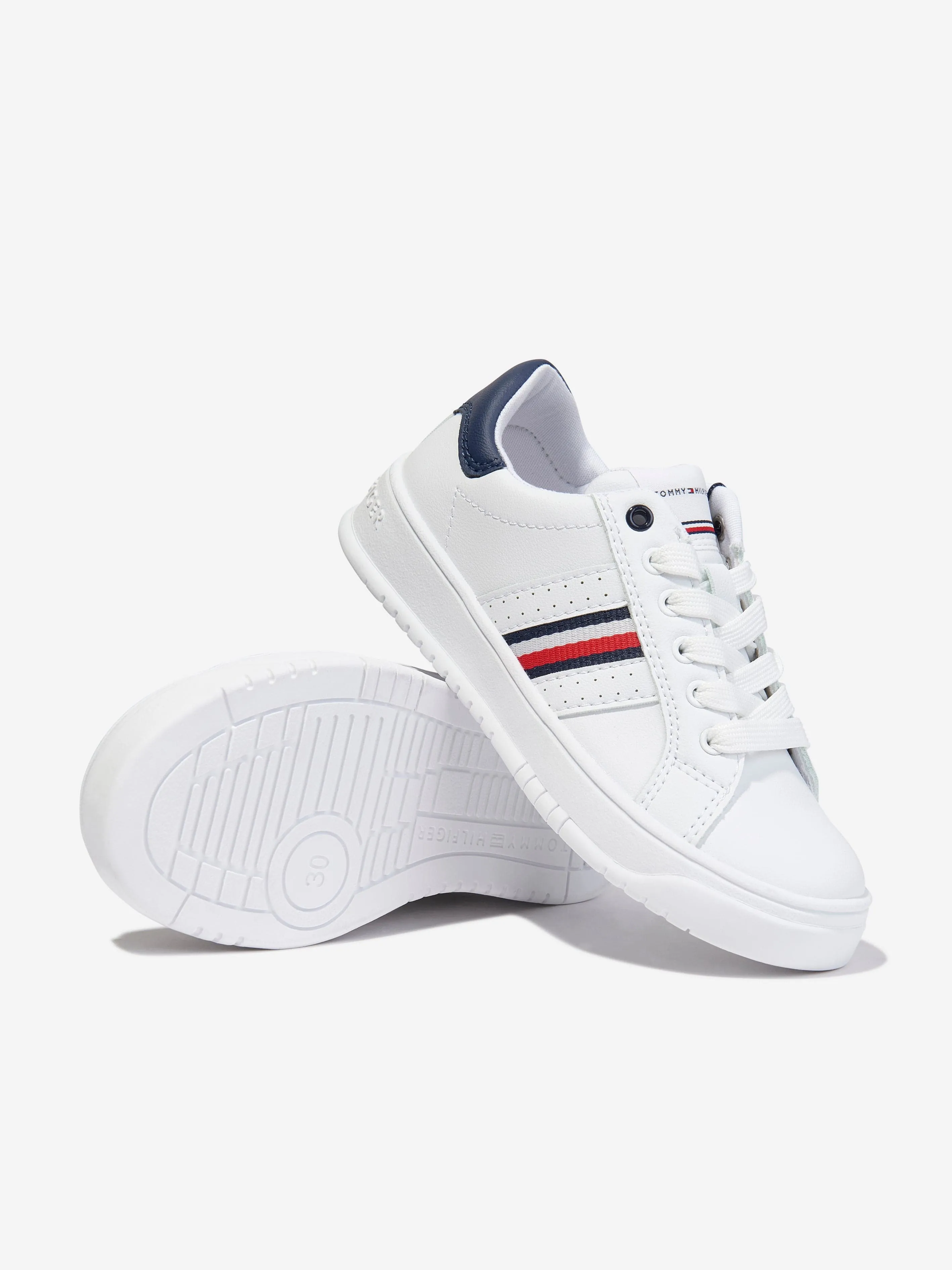 Tommy Hilfiger Kids Stripes Low Cut Lace-Up Trainers in White