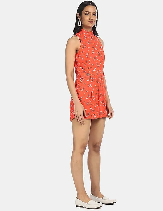 Tommy Hilfiger Women Orange Mock Neck Atlanta Floral Print Romper