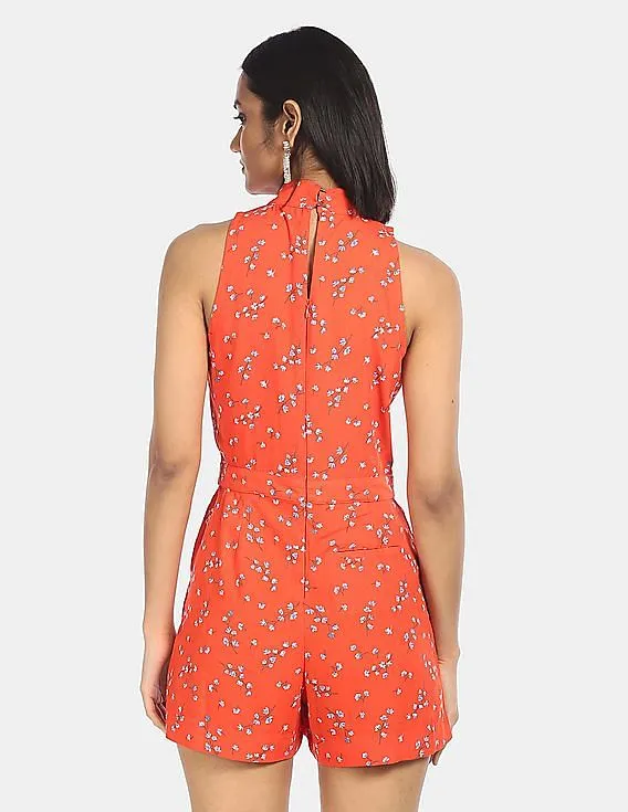 Tommy Hilfiger Women Orange Mock Neck Atlanta Floral Print Romper