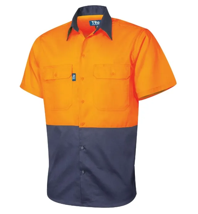 TRU WORKWEAR Lightweight Vented Hi Vis 100% Cotton Drill Shirt 160gsm S/S