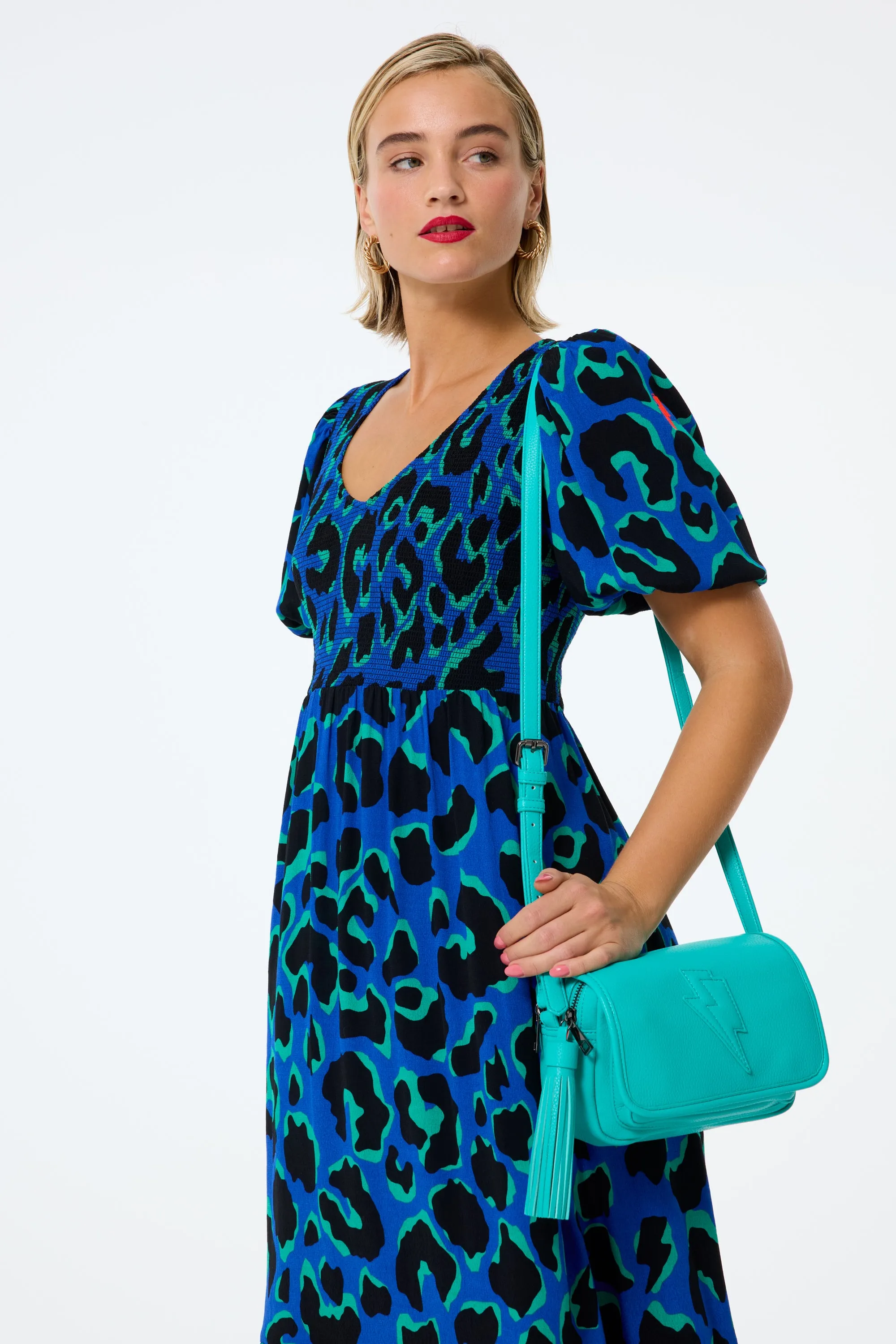 Turquoise Twin Compartment Cross Body Bag