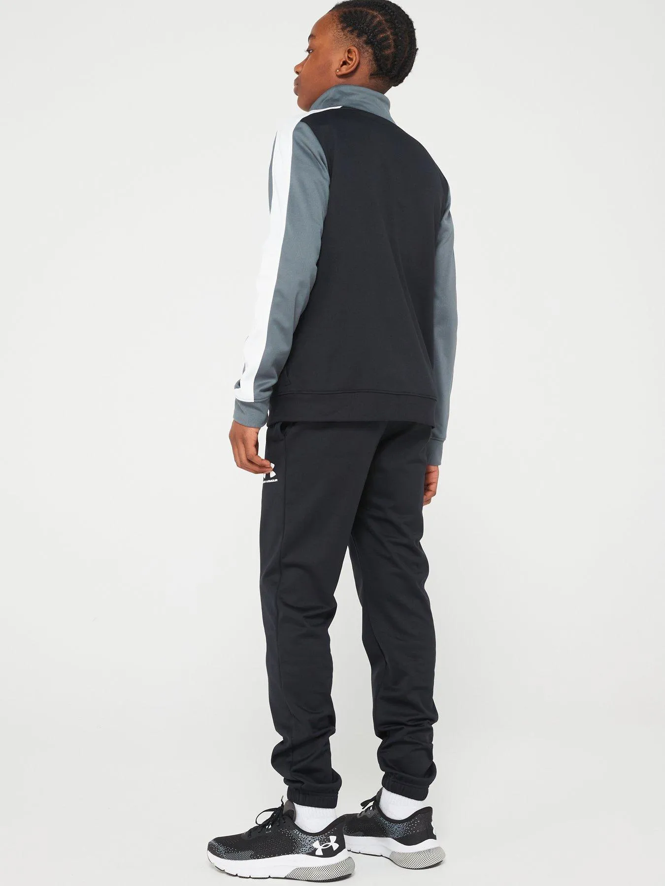 UNDER ARMOUR Colour Block Knit Tracksuit Older Boys-Black/Light Grey