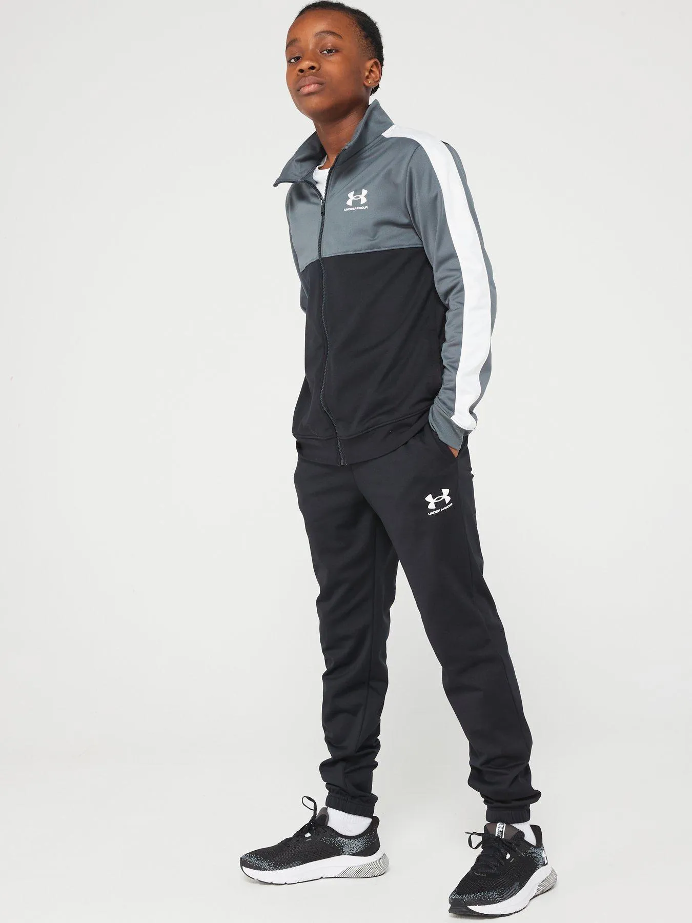 UNDER ARMOUR Colour Block Knit Tracksuit Older Boys-Black/Light Grey