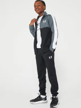 UNDER ARMOUR Colour Block Knit Tracksuit Older Boys-Black/Light Grey