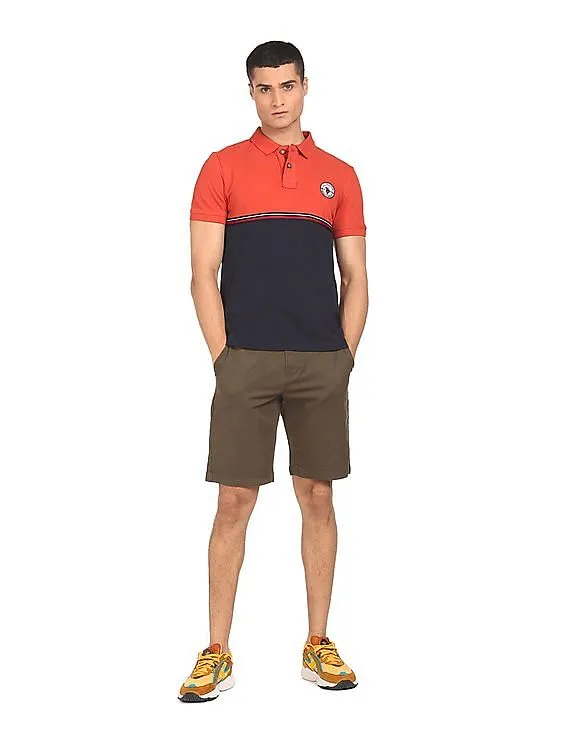 U.S. Polo Assn. Denim Co. Men Rust Stripe Tape Colour Block Polo Shirt