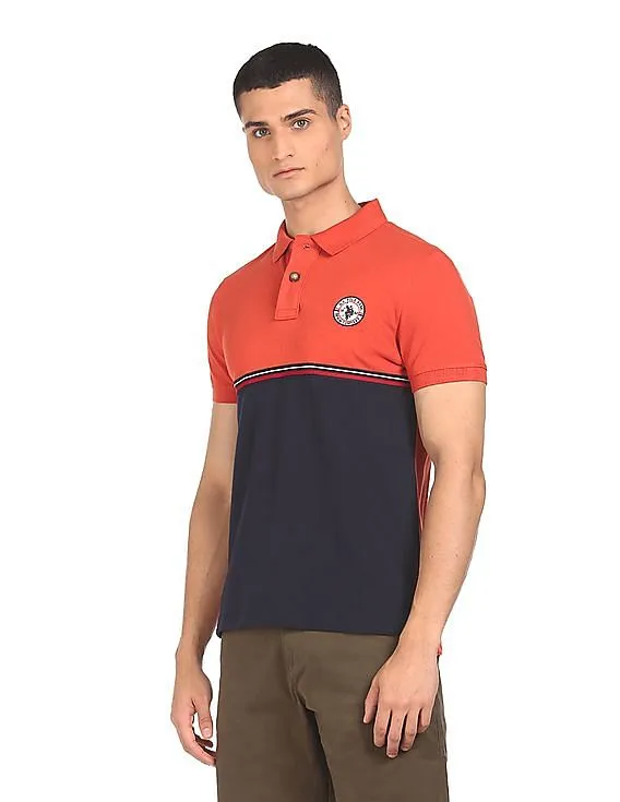 U.S. Polo Assn. Denim Co. Men Rust Stripe Tape Colour Block Polo Shirt