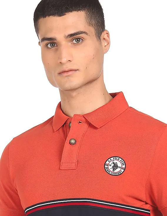 U.S. Polo Assn. Denim Co. Men Rust Stripe Tape Colour Block Polo Shirt