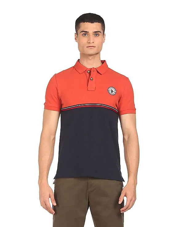 U.S. Polo Assn. Denim Co. Men Rust Stripe Tape Colour Block Polo Shirt