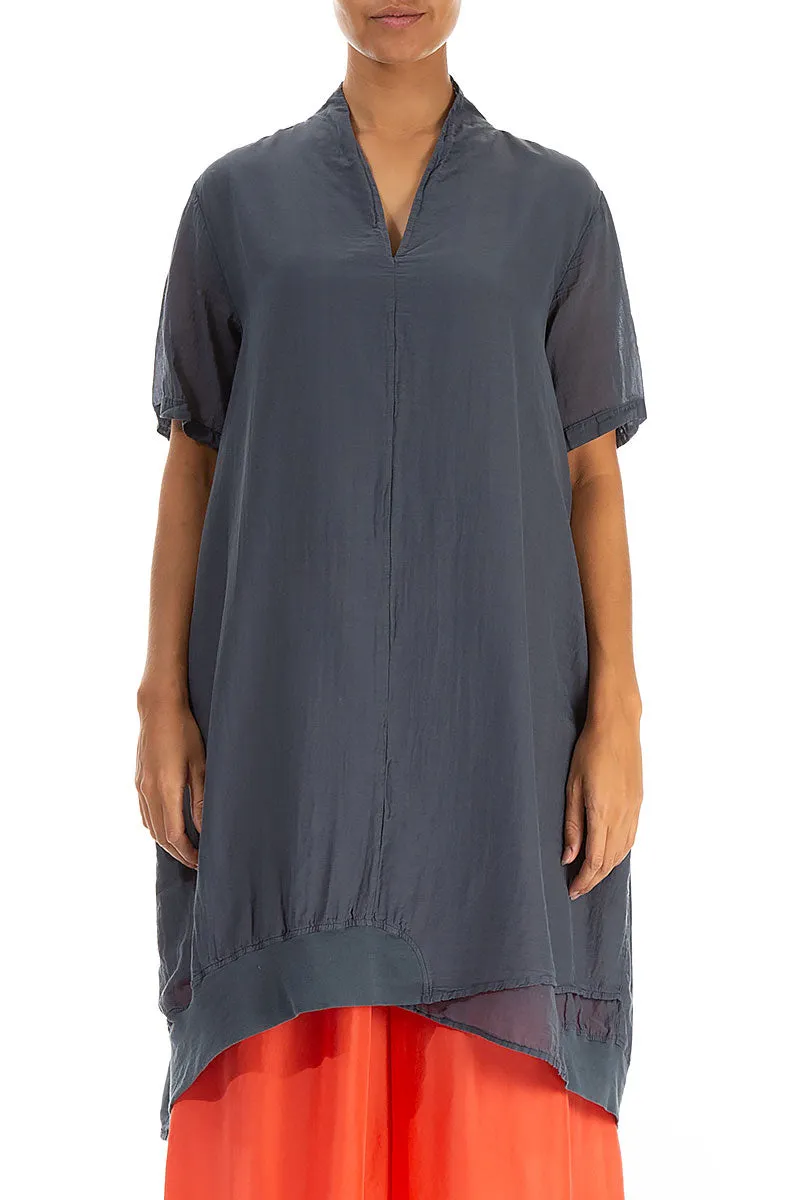 V-Neck Graphite Silk Cotton Tunic