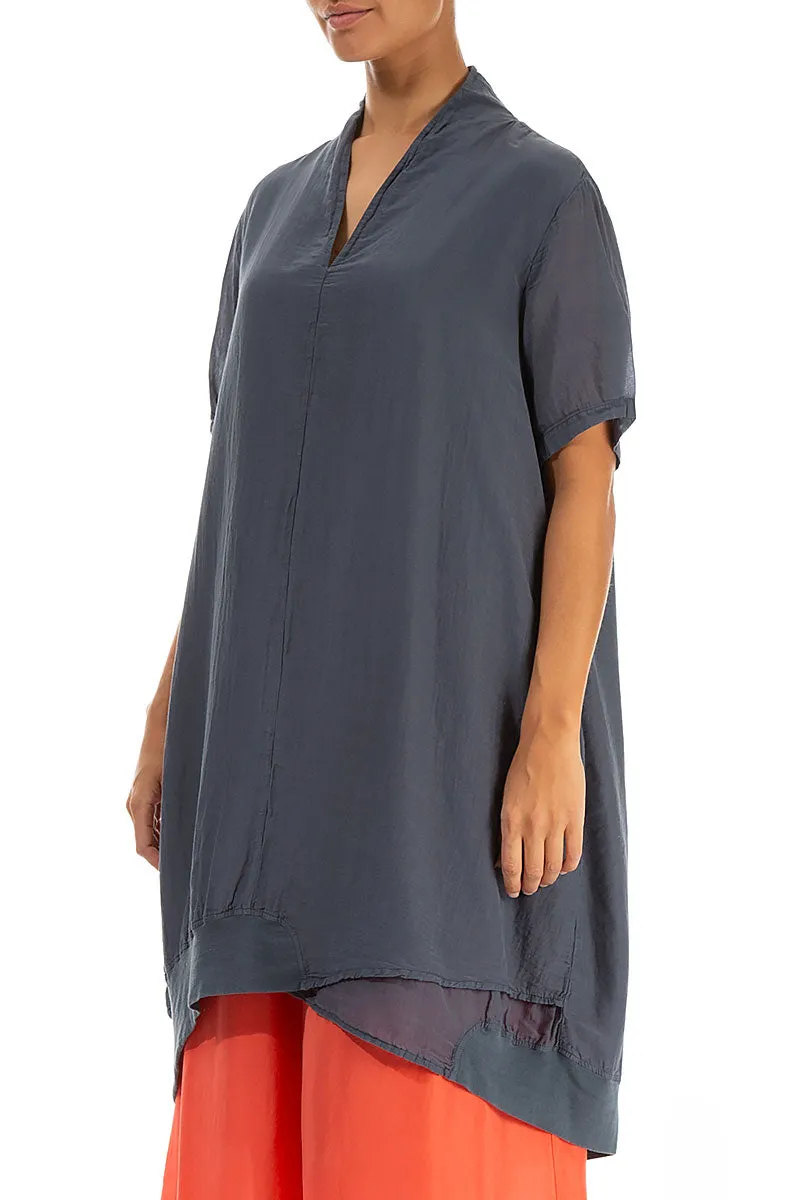 V-Neck Graphite Silk Cotton Tunic