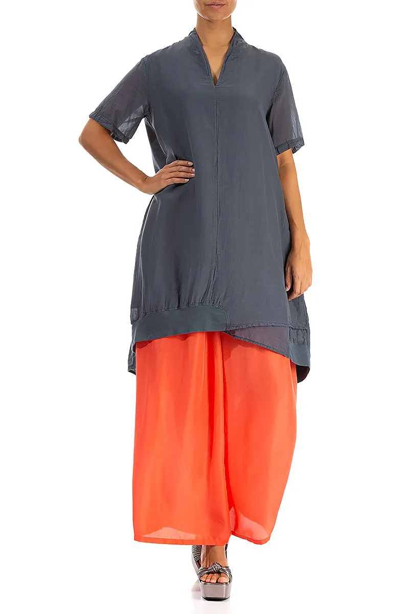 V-Neck Graphite Silk Cotton Tunic