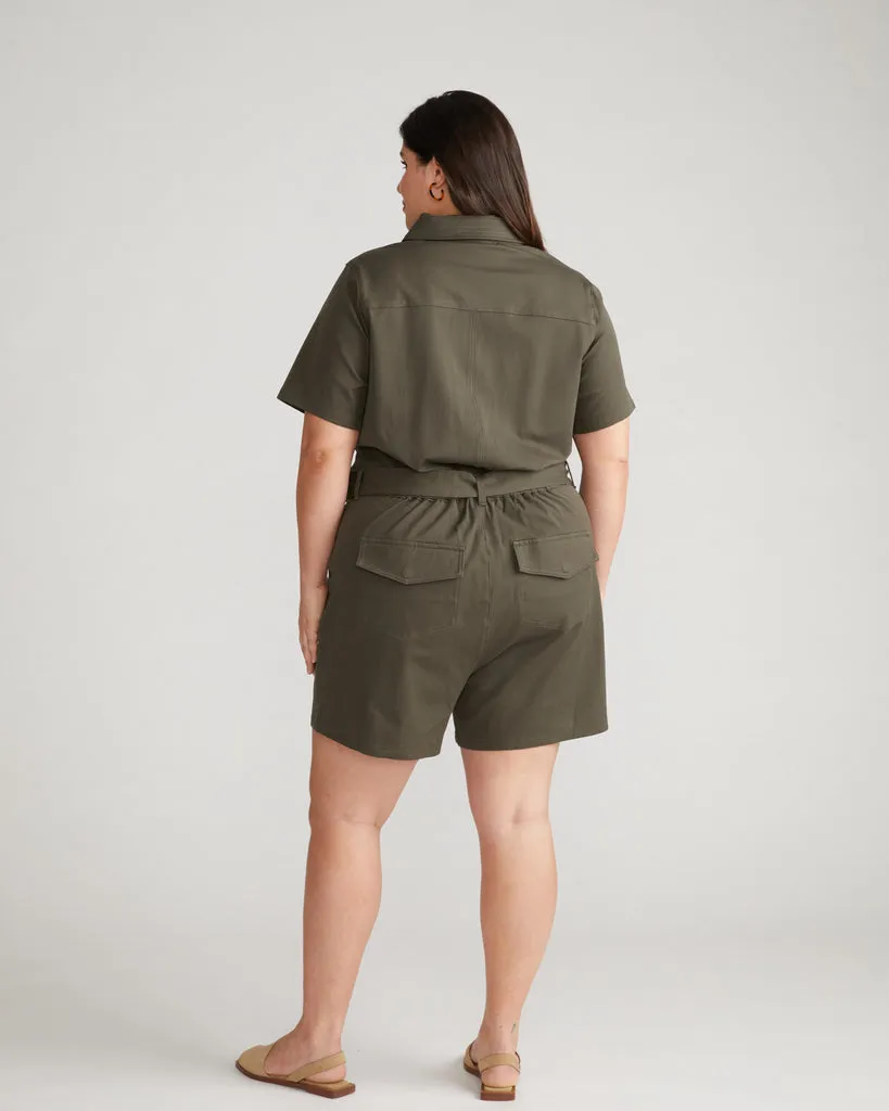 Valley Stretch Cotton Twill Romper - Nori