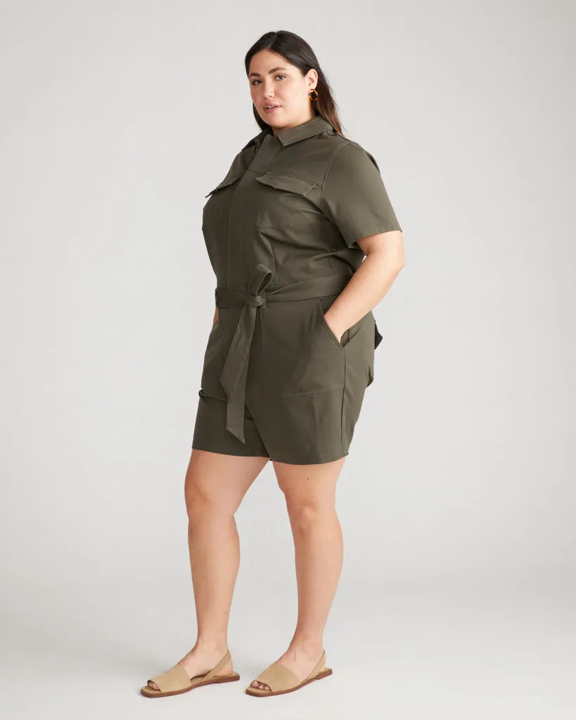 Valley Stretch Cotton Twill Romper - Nori