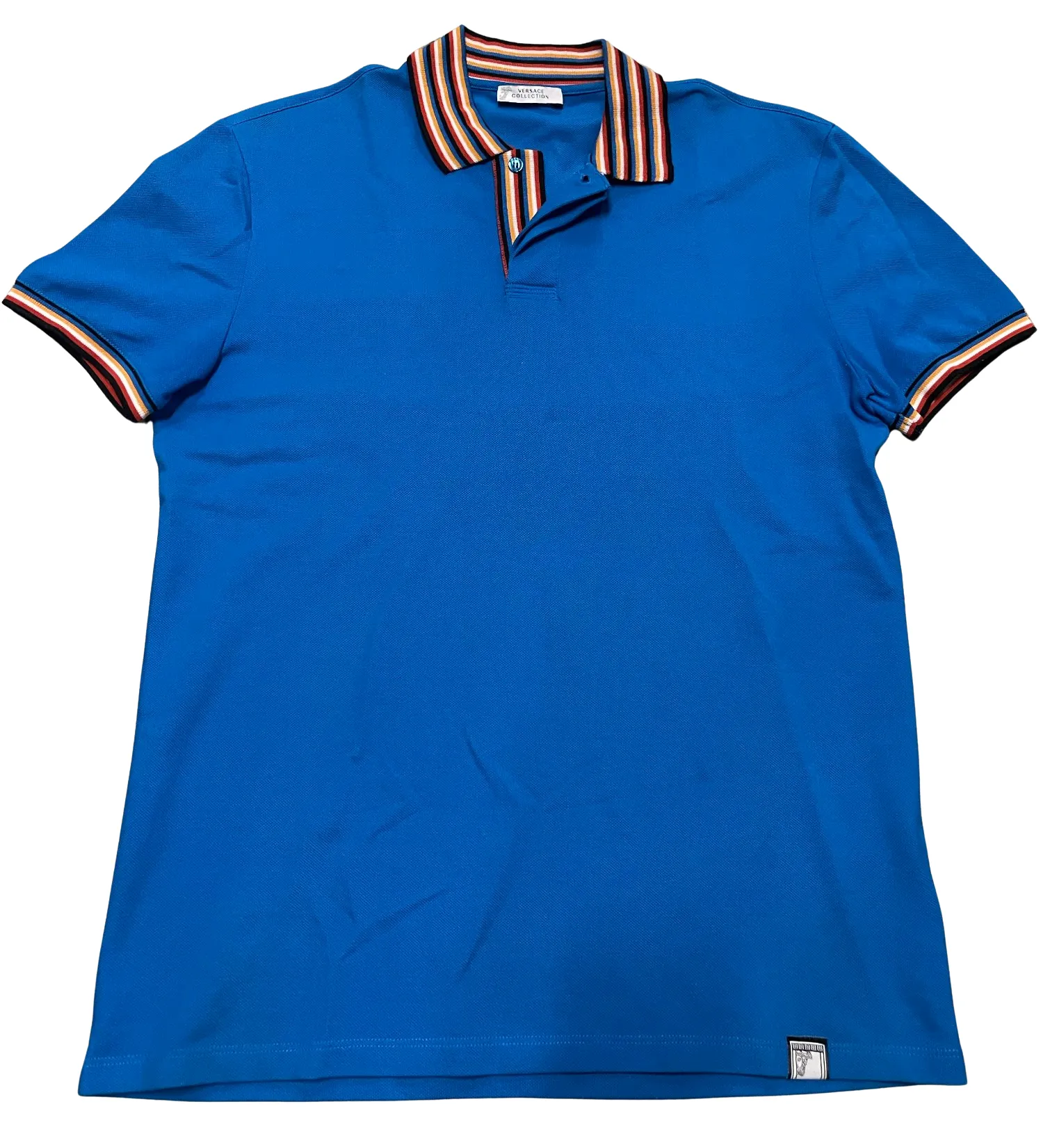 Versace 'Striped Collar' Blue Polo