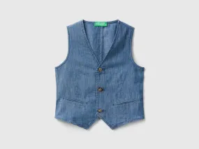 Vest in chambray - Blue | Benetton