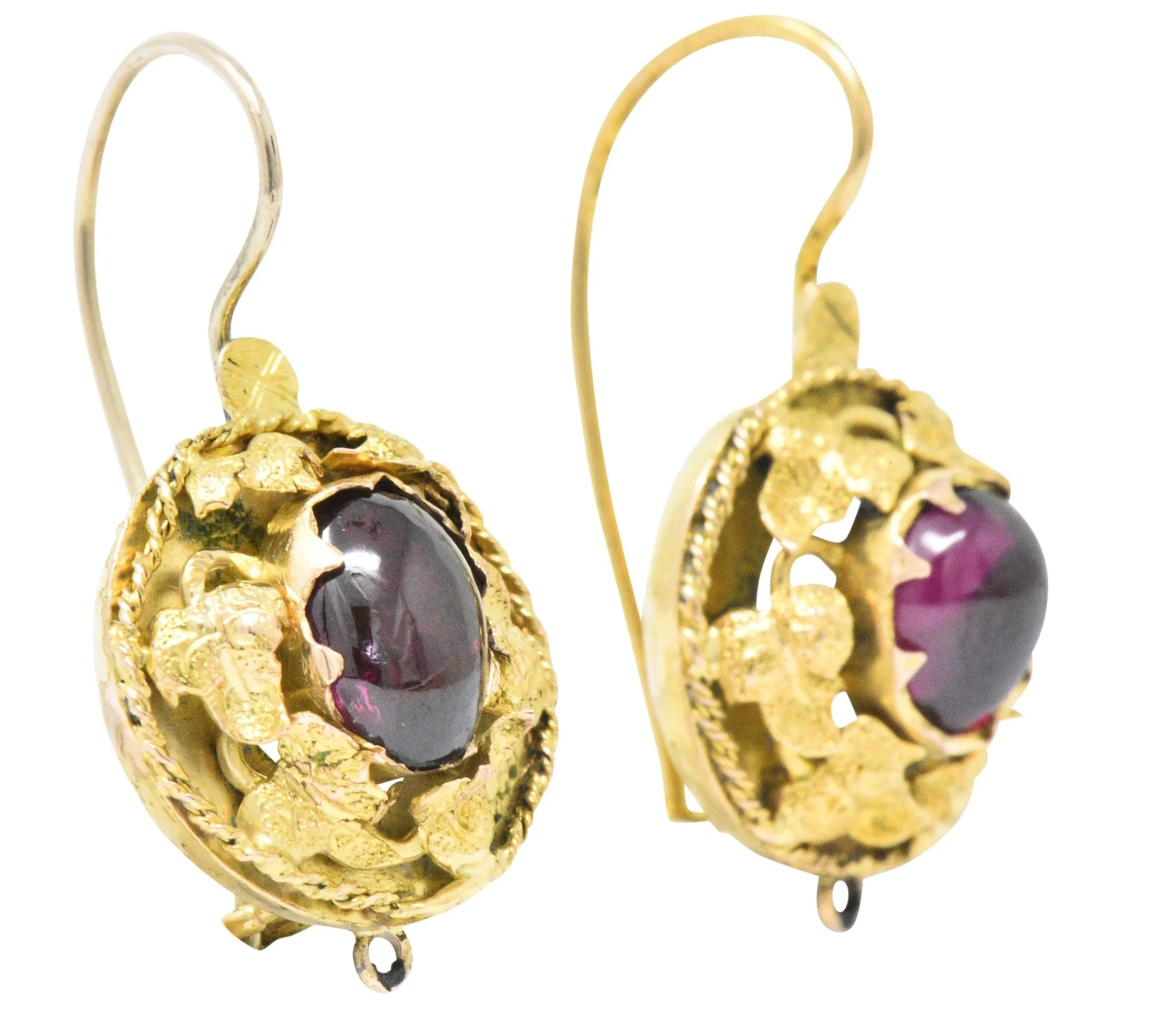 Victorian Garnet 14 Karat Gold Hook Earrings