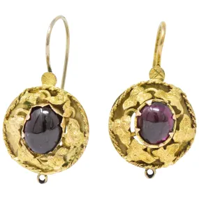 Victorian Garnet 14 Karat Gold Hook Earrings