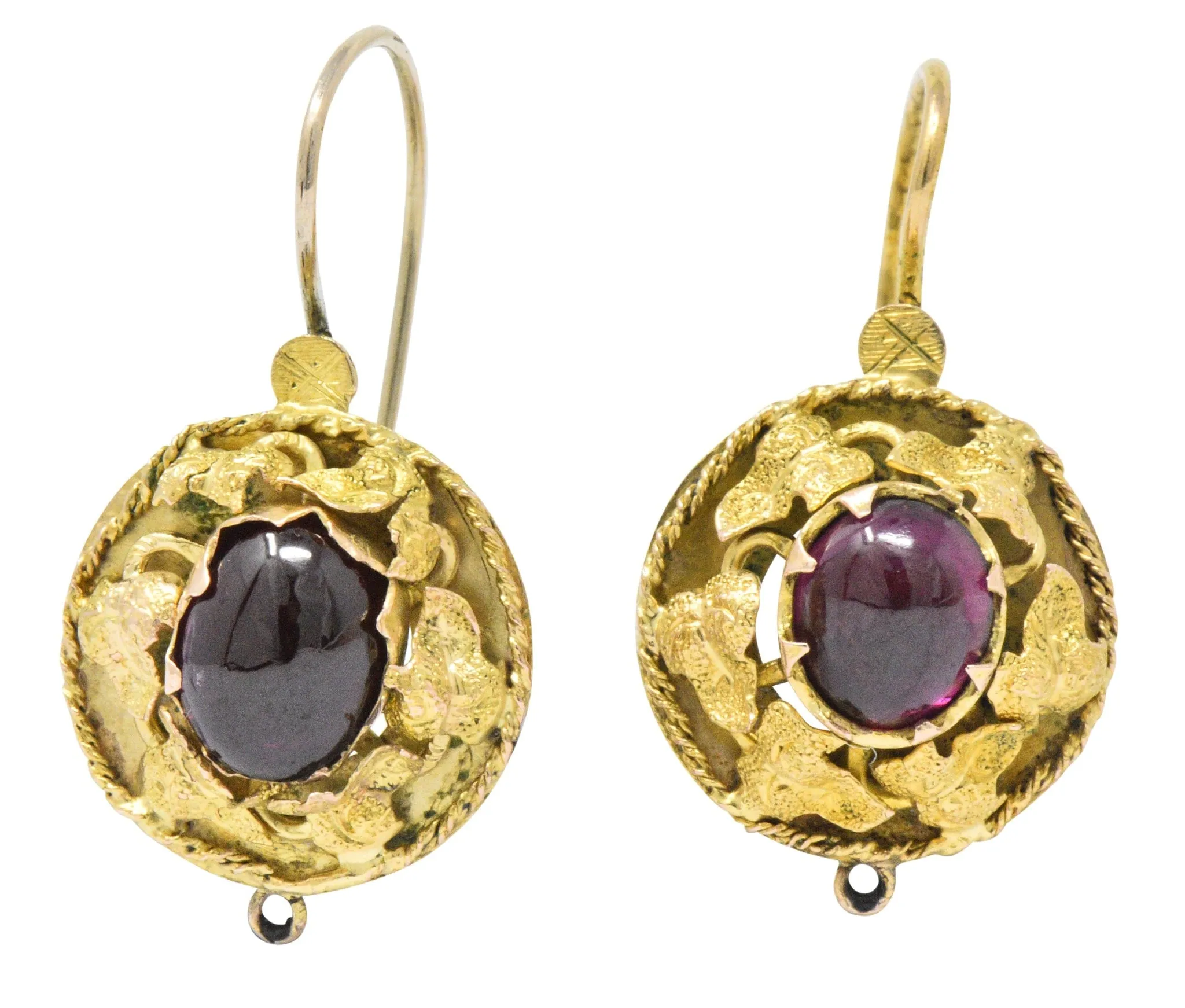 Victorian Garnet 14 Karat Gold Hook Earrings