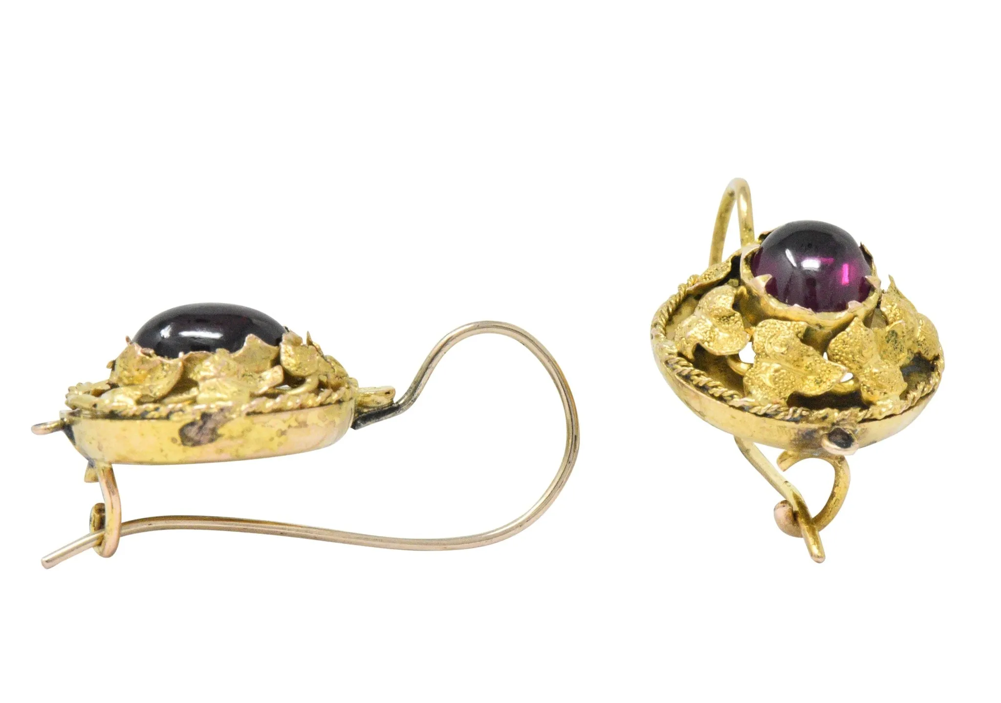 Victorian Garnet 14 Karat Gold Hook Earrings