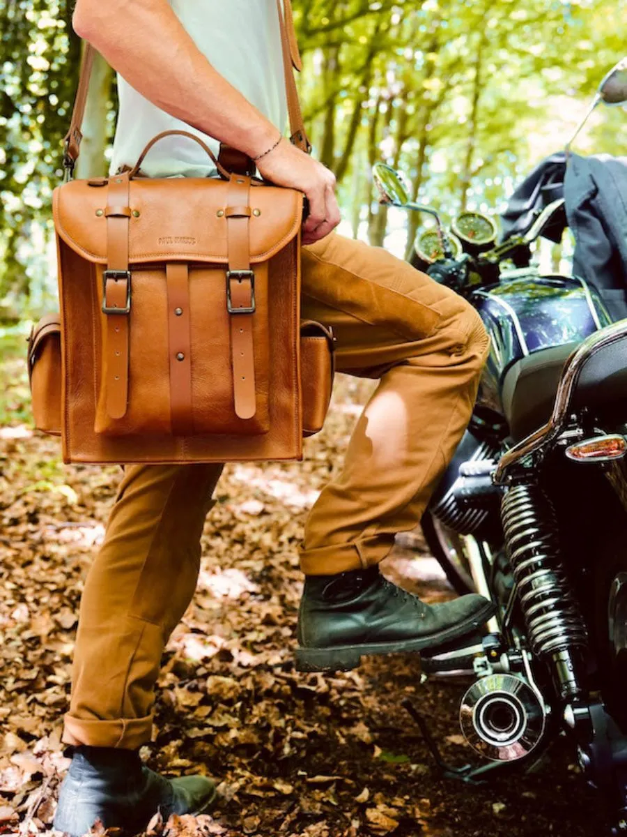 vintage leather motorbike bag Brown - LeNomade L Oil Light Brown | PAUL MARIUS