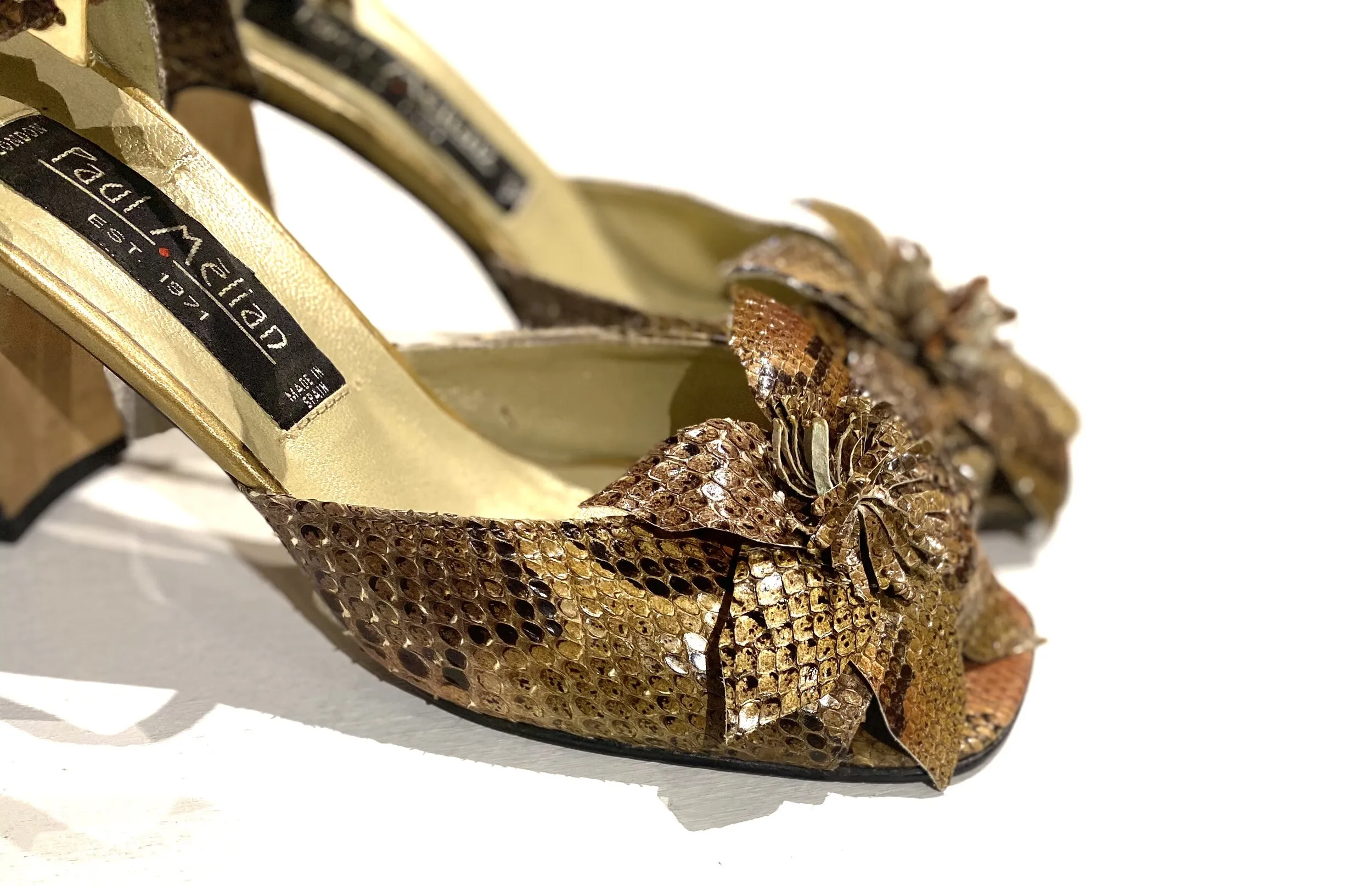 Vintage Snakeskin Open Toe Sandals —          Star Struck Vintage