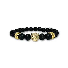 Volcanic Lava Stone Bracelet Gold Leopard, Clear Zirconia