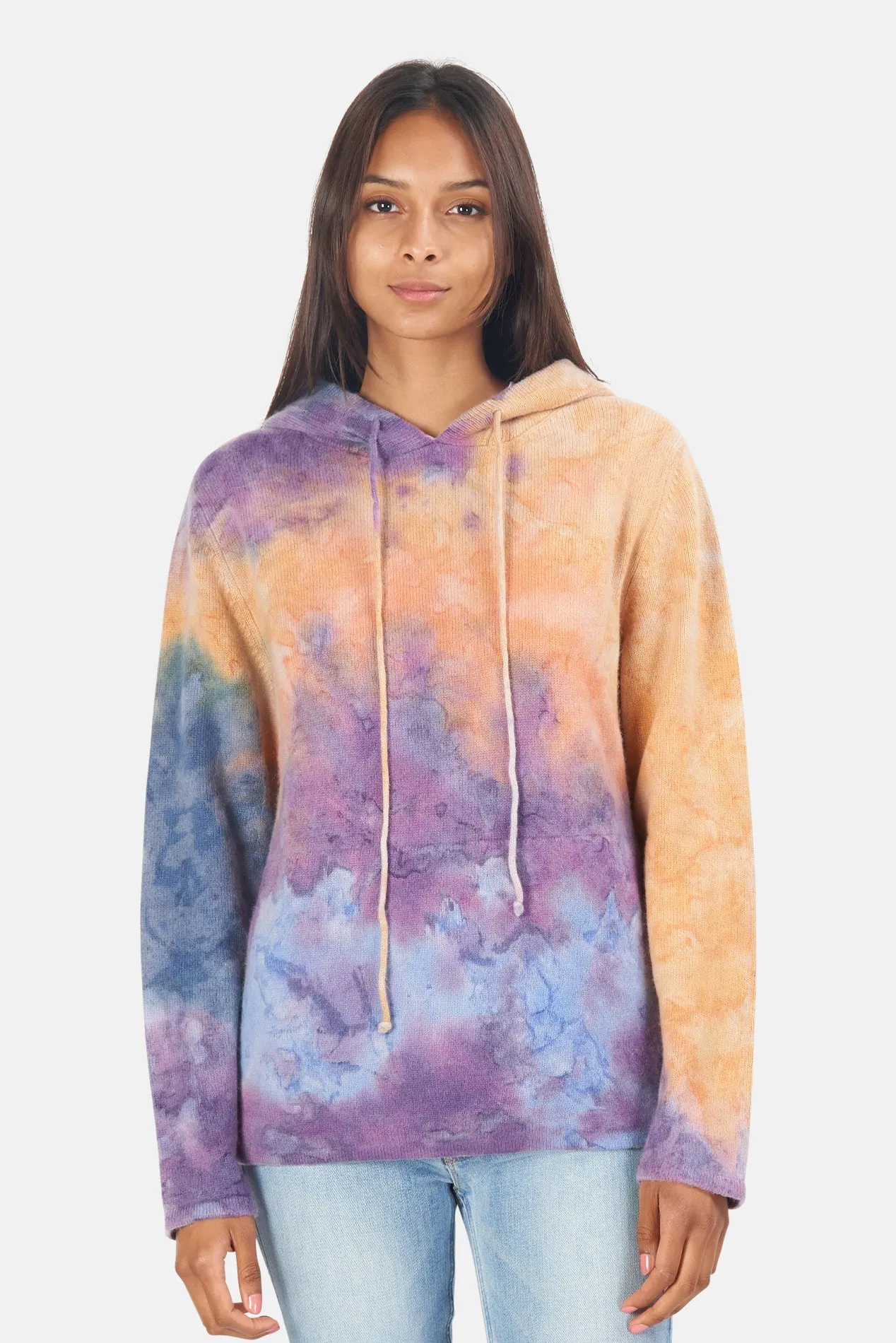 Water Color Dye Cashmere Hoodie Orange/Purple/Aqua