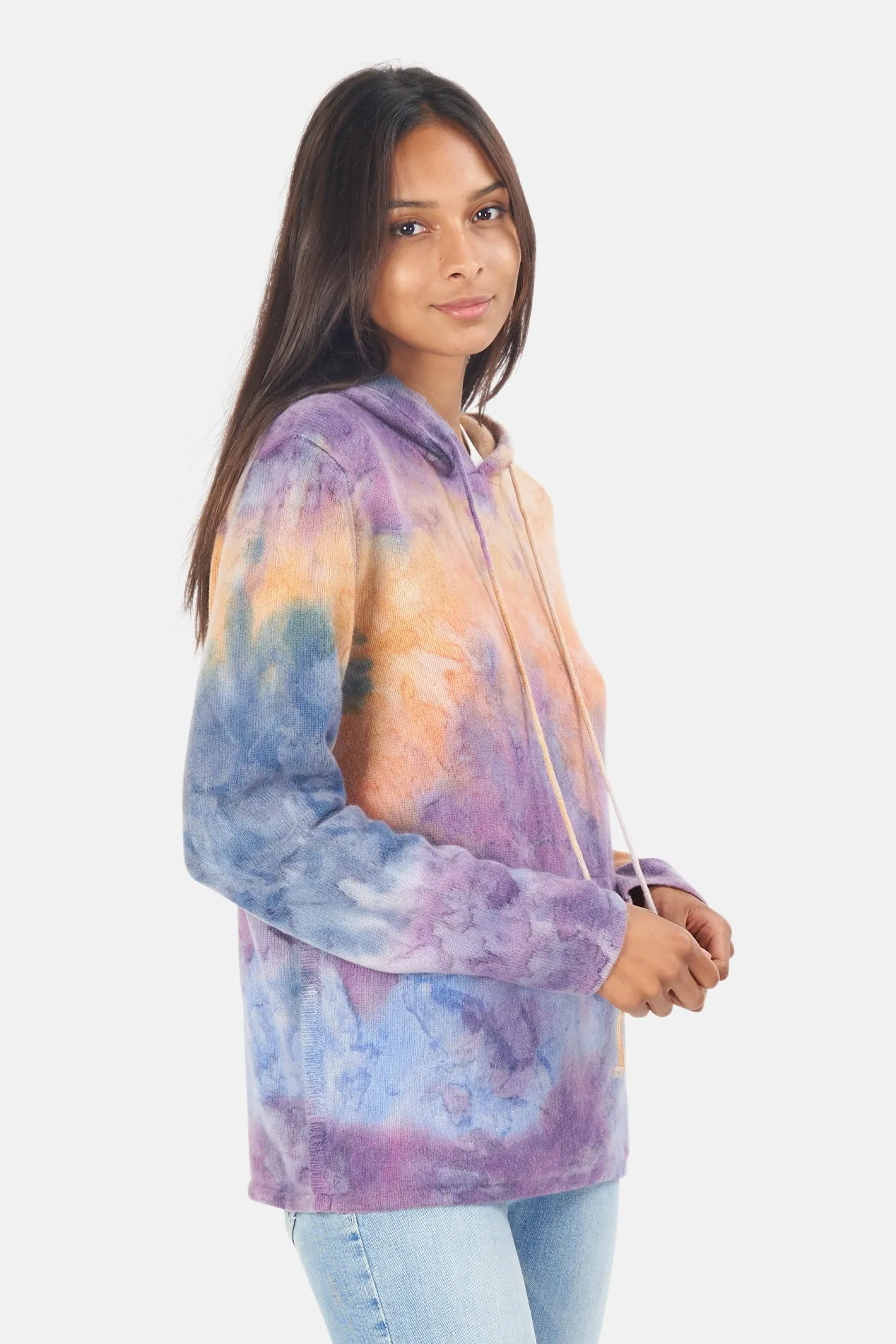 Water Color Dye Cashmere Hoodie Orange/Purple/Aqua