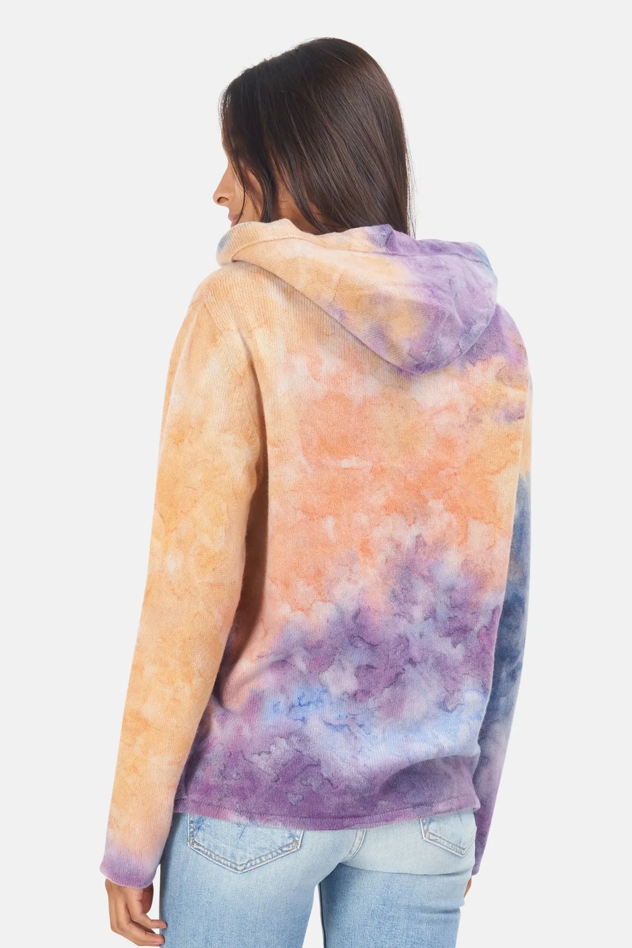 Water Color Dye Cashmere Hoodie Orange/Purple/Aqua